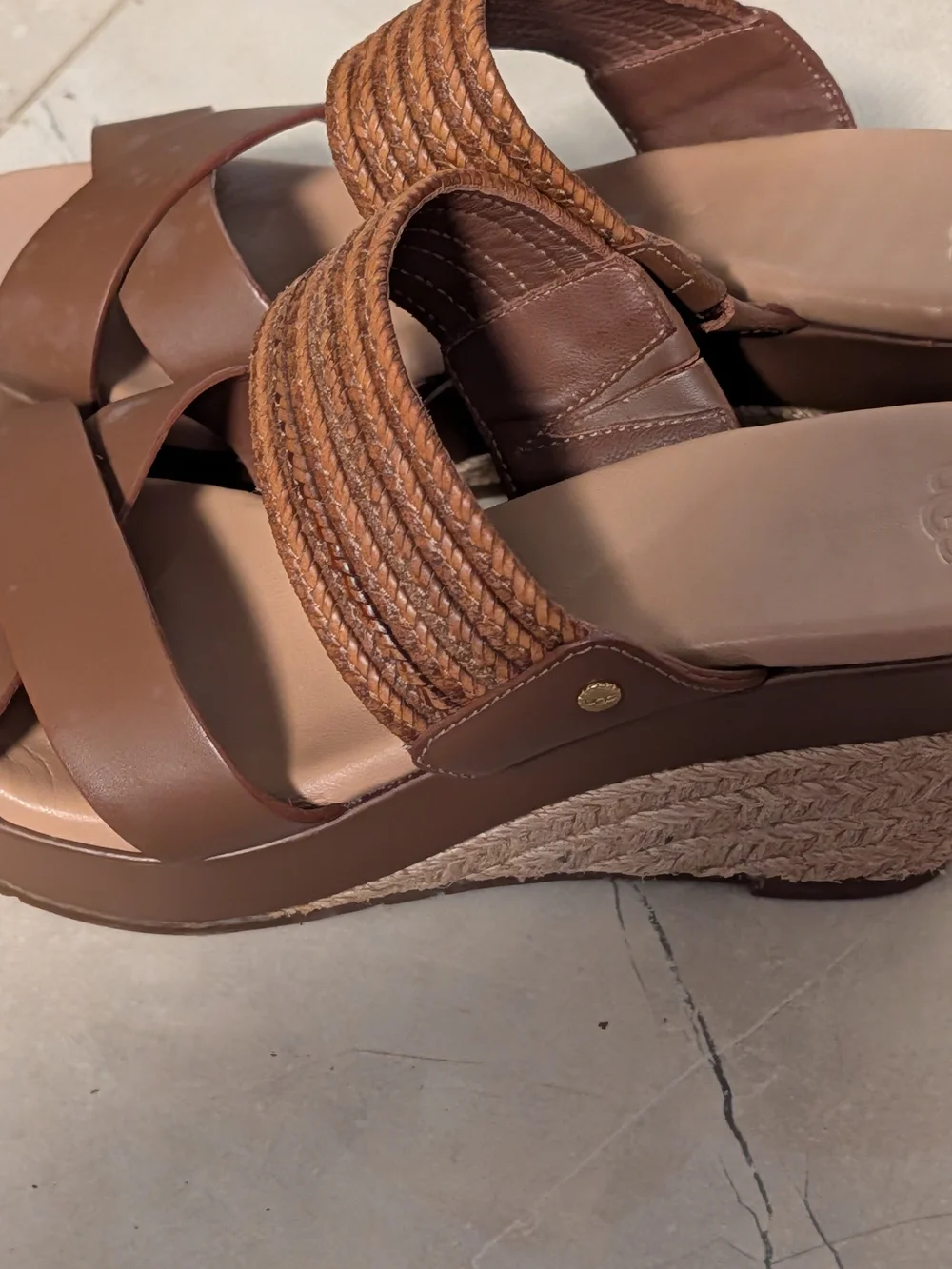 UGG Brown Braided-Strap Wedge Sandals